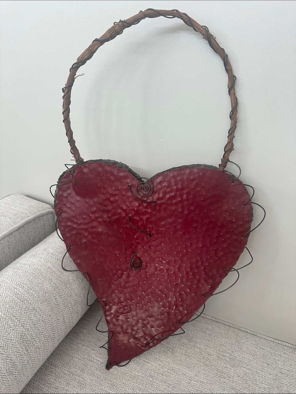 Red Decorative Metal Wall Heart with Pocket and Accents- Artisan Made